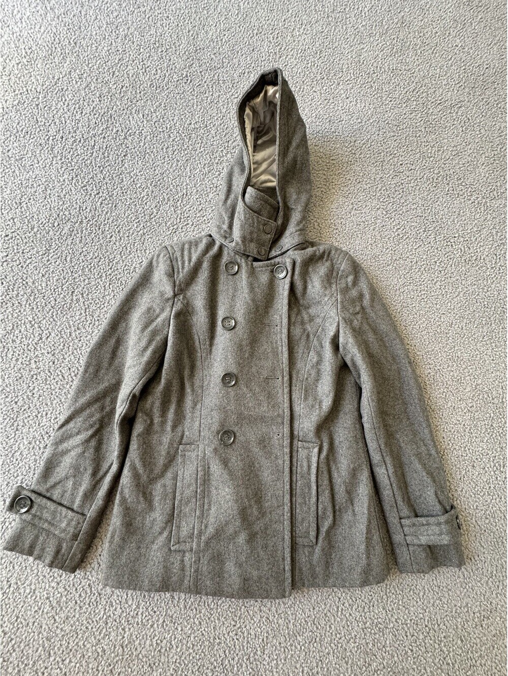 Calvin Klein Vintage Women’s 4-Button Gray Hooded Peacoat Size 4